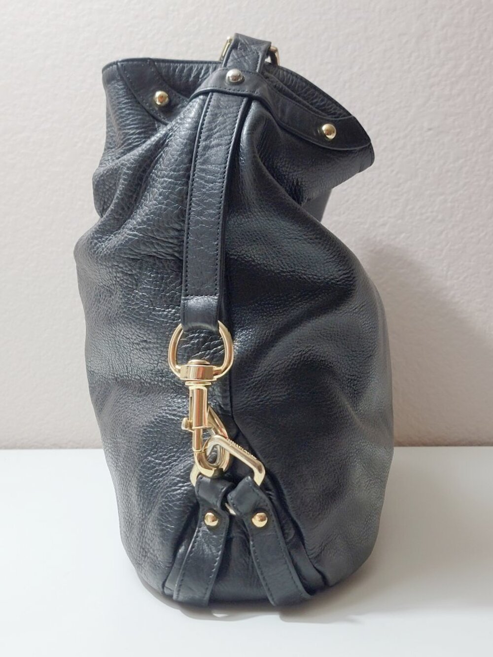 Rebecca Minkoff Nikki Hobo Black Pebbled Leather Gold Hardware Shoulder Bag Soft - Picture 3 of 12